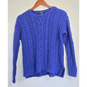 Polo Ralph Lauren Sweater Womens M Cableknit Blue Cotton Preppy Casual Office